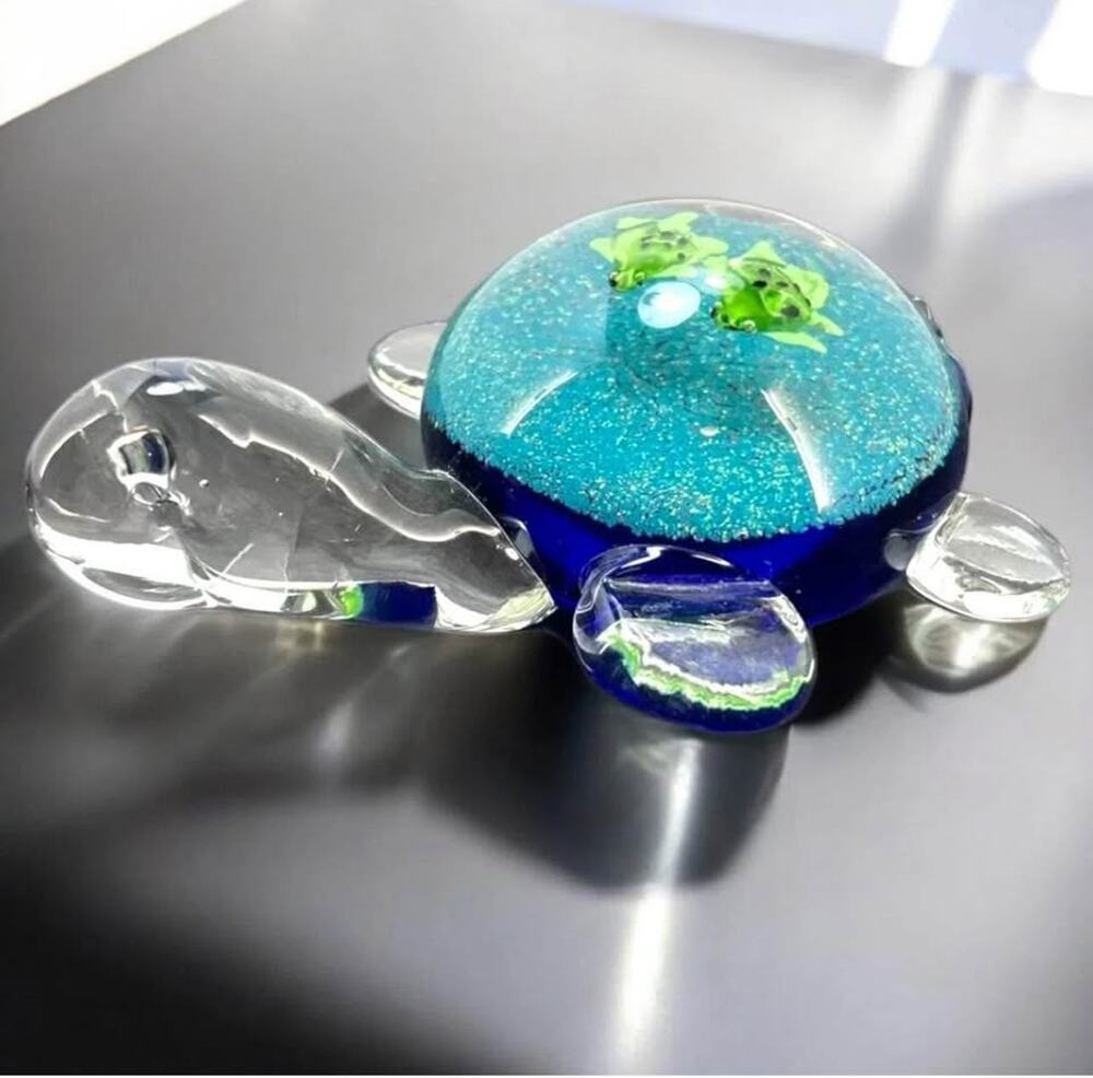 Handblown Art Glass Sea Turtle with Miniature Turtles Inside – 6” x 5”